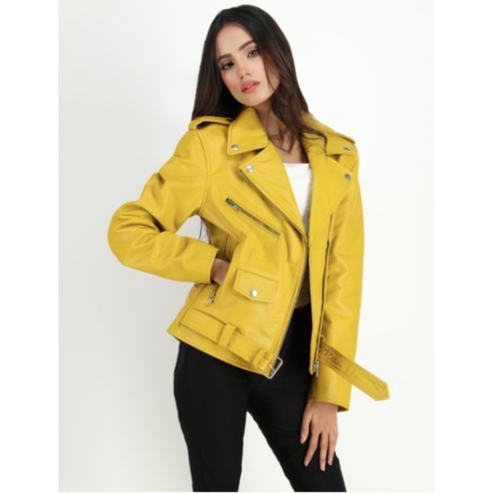 Women's Moto Genuine Cowhide Asymmetric Leather Jacket - S